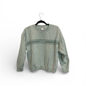 PINK Victoria's Secret Sage Green Crewneck Sweatshirt with Stripe Logo